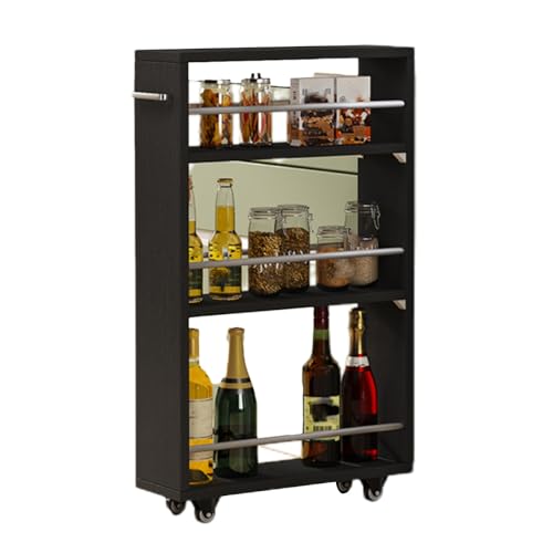 Schmaler Rollwagen, Beweglicher Lagerregalwagen Mit Rädern, Kompakter Küchenwagen, Ausziehbarer Küchenwagen for Enge Stellen(Black,25x55x80.5cm) von RHJOPL