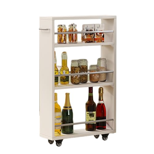 Schmaler Rollwagen, Beweglicher Lagerregalwagen Mit Rädern, Kompakter Küchenwagen, Ausziehbarer Küchenwagen for Enge Stellen(White,20x55x80.5cm) von RHJOPL