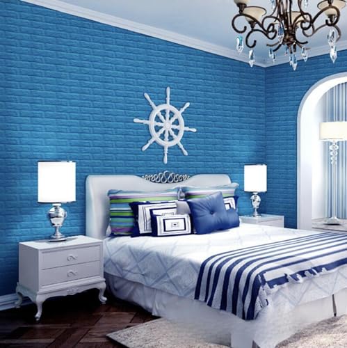 RHP 3D Tapete Wandpaneele Selbstklebend Ziegelstein Wasserdicht Wandaufkleber Tapete Wandpaneele selbstklebend Moderne Wandverkleidung in Steinoptik schnelle & leichte Montage (10 Stück, Blau) von RHP