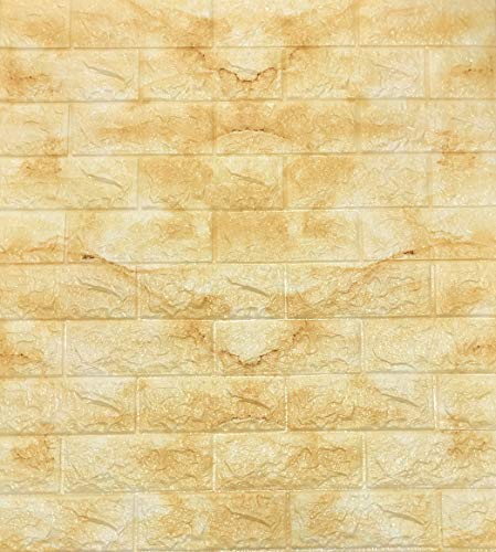 3D Tapete Wandpaneele Selbstklebend Ziegelstein Wasserdicht Wandaufkleber Tapete Wandpaneele selbstklebend Moderne Wandverkleidung in Steinoptik leichte Montage (10 Stück, Honiggelb Marmor) von RHP