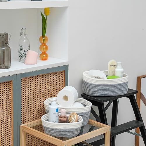 RHP 3-teiliges Aufbewahrungskorb-Set I Aufbewahrungsbox Organizer Kiste Box Korb Aufbewahrung Dekobox Dekokorb Dekoration – geflochtene Rattan-Optik – für Badezimmer Wohnzimmer Kinderzimmer (Grau) von RHP