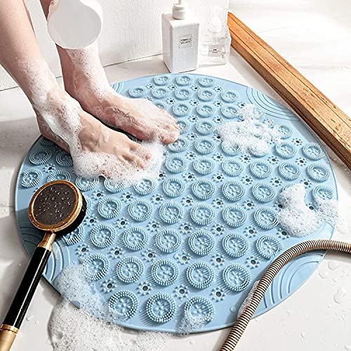 RHP Badematte Antirutschmatte Dusche Duschmatte rutschfest,Duschwanneneinlage mit Saugnäpfe & Ablauf Loch,Duscheinlage Komfort Massage Duschunterlage Bad Kicherheits Antibakteriell PVC Rund - Blau von RHP