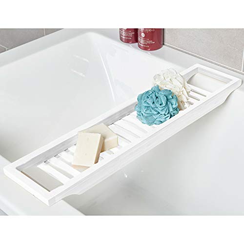 RHP Badewannenablage aus Bambus, Badewannenbrett, Tablett für Badewanne, HxBxT: 4,5 x 70 x 14,5 cm, weiß lackiert von RHP