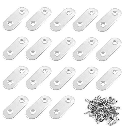 20 Stück Flache Ecke Bracket Edelstahl Flachverbinder 2 Löcher Lochplatten Flachverbinder Brackets mit Schrauben Metallverbinder für Reparatur Befestigung Möbel Schrank von RHQFDM