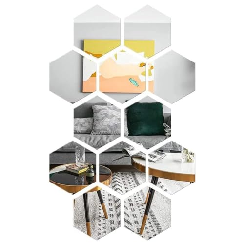 RHQFDM 12 Stück Spiegel Wandaufkleber Sechseckiger Selbstklebende Spiegel Wandspiegel Acryl Spiegelfliesen Selbstklebend Klebespiegel für Badzimmer Zuhause Schlafzimmer Wohnzimmer Dekor von RHQFDM