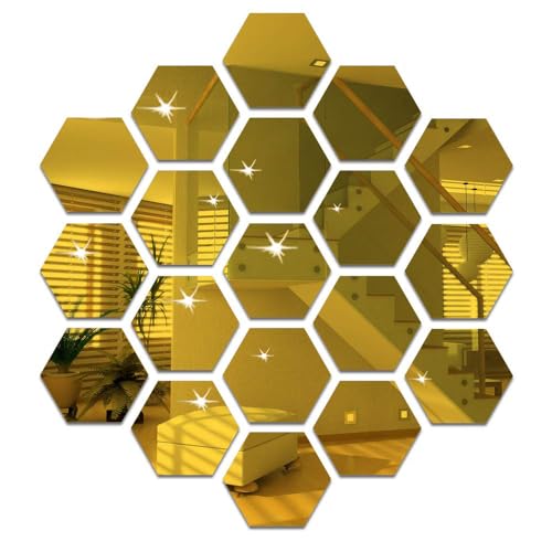 RHQFDM Hexagon Spiegel 12 Stück Waben Wandspiegel Aufkleber,Acrylspiegel Spiegel Wandaufkleber,Gold Selbstklebende Dekorative Wandspiegel,für Badezimmer Schlafzimmer Flur Wohnzimmer Dekoration ﻿ von RHQFDM