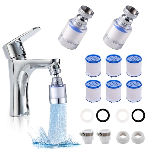 RHQFDM 2 Stück Wasserfilter Wasserhahn 360° Drehbar Wasserhahnfilter mit 6 pcs PP-Baumwolle Filterelement Wasserhahn Filter Für Zuhause Geeignet Waschbecken Küche Bad von RHQFDM