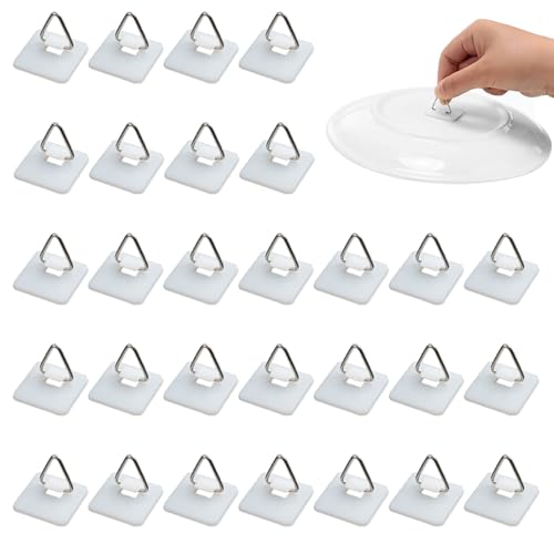 RHQFDM 30 Stück Selbstklebende Telleraufhänger 25×25mm Unsichtbare Selbstklebende Telleraufhänger Kunststoff Vertikale Plattenhalter Selbstklebende Bilderhaken（Quadratisch,Weiß） von RHQFDM