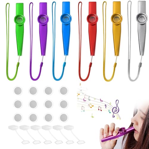 RHQFDM 6 Stück Kazoo Set Membran Instrument Kasu Musikinstrumente Herefun Kazoo mit 12 Flötenmembranen Musik Enthusiast Anfänger Kinder Party Geschenke von RHQFDM