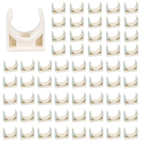 RHQFDM 60 Stücke Kunststoffe Rohrschellen Weiß,PVC-Klemmschellen Set,Weiß Kunststoff-Schelle für 20mm Rohre,Plastik Befestigungsschelle für Garten,Pool,Schwimmbad Rohrbefestigung von RHQFDM
