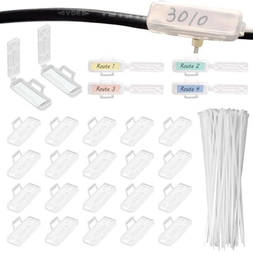 RHQFDM 50 Stück Kabeletiketten Erkennungsbox Mit 50 Stück Nylon Kabelbinder,Wasserdichtes Kabelkennzeichnung,Transparente Kabel Beschriftung,zur Kennzeichnung und Sortierung von Kabeln Aller Art von RHQFDM