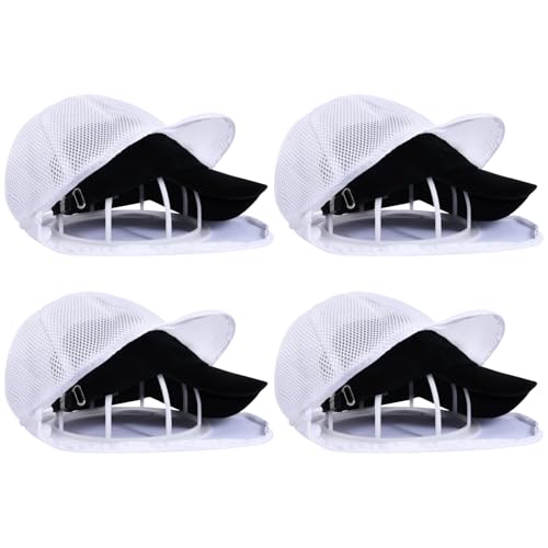 RHQQ Hutwaschkäfig für Waschmaschine, Baseballkappen-Waschkäfig mit Rahmenkäfig und Netz, Rack Halter für flache und gebogene Hüte, 4er-Pack, Weiß von RHQQ