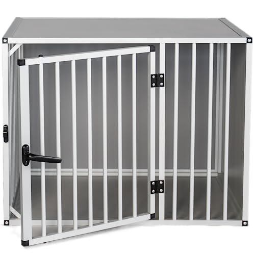 Hundekäfig/Hundebox BLUF - Aluminium Top Qualität Hundekäfig für zuhause, hundetransportbox Auto Alu und transportbox. Europäischer Qualitätsproduktion. (Hundebox L - L91cm x B60cm x H71cm) von RHRQUALITY