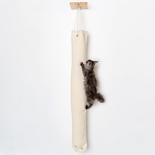 RHRQuality Katze klettersack Wandmöbel Kletterwand (Bis 20KG) 175 x 30 cm für alle Katzen (Beige) von RHRQUALITY