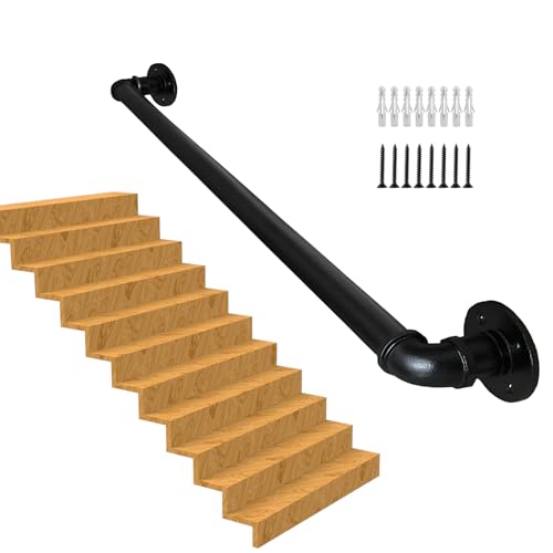 Handlauf Treppe, Rutschfester Treppengeländer Innen und Außen, Geländer Treppe Rohrförmiges Handfußgeländer,Wandhandlauf mit Zubehör Handlauf Schwarz Komplettset 1M (black, 1M) von RHSHANLICUN