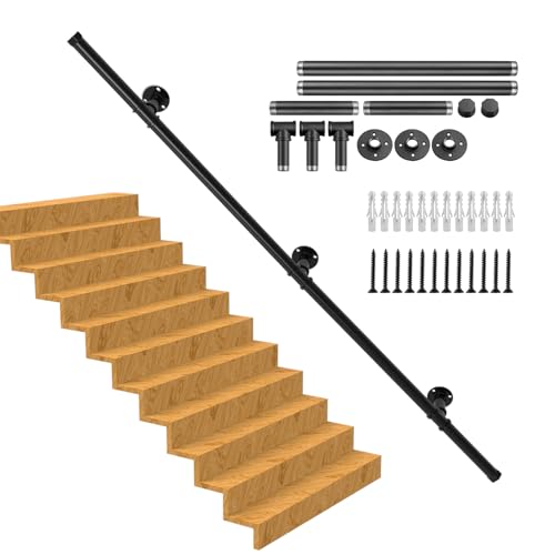 Handlauf Treppe, Rutschfester Treppengeländer Innen und Außen, Geländer Treppe Rohrförmiges Handfußgeländer,Wandhandlauf mit Zubehör Handlauf Schwarz Komplettset 1.5M von RHSHANLICUN