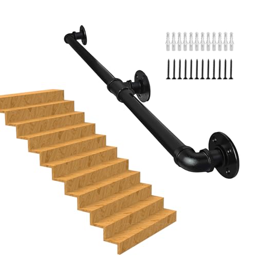 Handlauf Treppe, Rutschfester Treppengeländer Innen und Außen, Geländer Treppe Rohrförmiges Handfußgeländer,Wandhandlauf mit Zubehör Handlauf Schwarz Komplettset 1M (black, 1.5M) von RHSHANLICUN