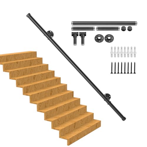 Handlauf Treppe, Rutschfester Treppengeländer Innen und Außen, Geländer Treppe Rohrförmiges Handfußgeländer,Wandhandlauf mit Zubehör Handlauf Schwarz Komplettset 1M von RHSHANLICUN
