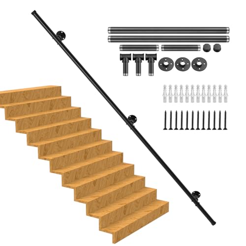 Handlauf Treppe, Rutschfester Treppengeländer Innen und Außen, Geländer Treppe Rohrförmiges Handfußgeländer,Wandhandlauf mit Zubehör Handlauf Schwarz Komplettset 2.5M Handlauf Treppe, Rutschfester Treppengeländer Innen und Außen, Geländer Treppe Rohrförmiges Handfußgeländer,Wandhandlauf mit Zubehör Handlauf Schwarz Komplettset 2.5M von RHSHANLICUN