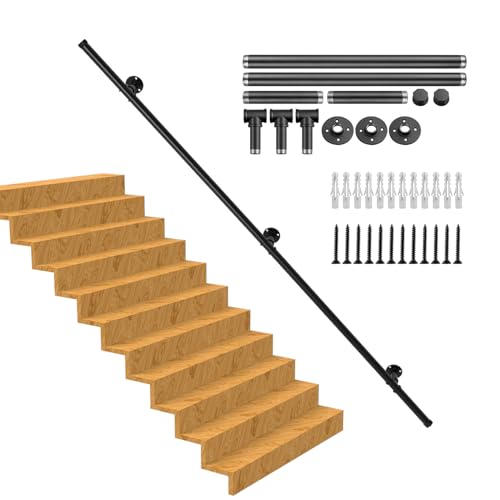 Handlauf Treppe, Rutschfester Treppengeländer Innen und Außen, Geländer Treppe Rohrförmiges Handfußgeländer,Wandhandlauf mit Zubehör Handlauf Schwarz Komplettset 2M von RHSHANLICUN