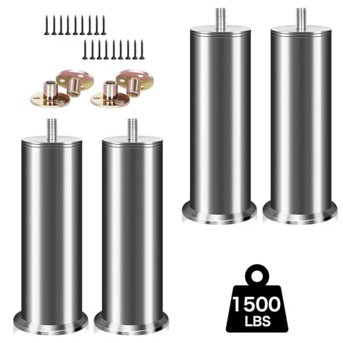 RHUAFET 4 Stück Möbelfüße Edelstahl Möbelbeine Metall Verstellbar Tischbeine Höhenverstellbar Runde Beine Möbelfüß Tisch Bett Schrank Sofa Beine Ersatzkabinettfüße (5.8cm, M10) von RHUAFET