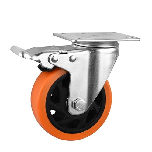 1 Stück 3-Zoll-Rollen Universalrad mit Bremse Durchmesser 75 Doppellager Orange Blume rotierende mechanische Lenkrolle von RHVOVNVOM