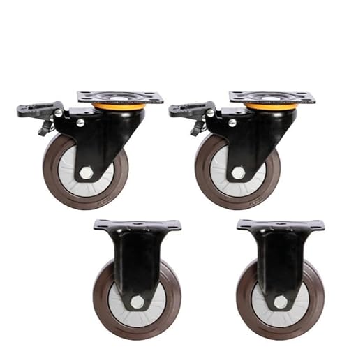 4-teilige 4-Zoll-Rad-Hochleistungsrolle, universeller flacher Gummiwagen, geräuschlose Richtungsbremse(Brake Directional) von RHVOVNVOM