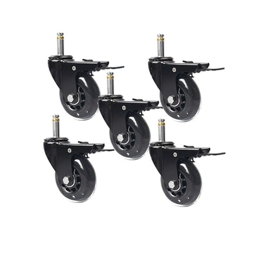 5Pcs 3 Zoll M10/M11 Sicherungsring Pu Transparent Rad Mit Bremse Büro Stuhl Polyurethan Universal Caster Stille(M11(11mm)) von RHVOVNVOM