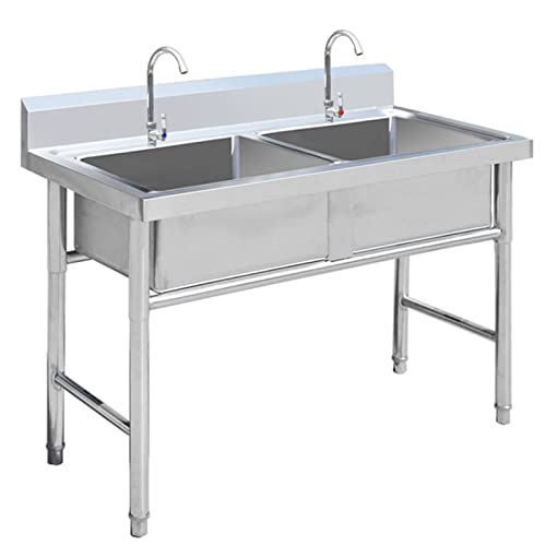 Doppelwaschbecken, Wäschewanne, freistehendes Spülbecken aus Edelstahl 304, Küchenspüle, mit Kalt- und Warmwasser, 1 Fach, für Restaurant, Außenbereich (99,3 x 59,9 cm) von RHYDM