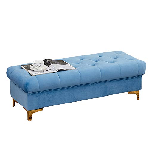 Fußhocker, 60 cm, rechteckiger Sofahocker für Schlafzimmer und Flur, Flanellfüße, Schaumstoff gepolsterter Sitz, 330 lbs (Farbe: Blau) von RHYDM