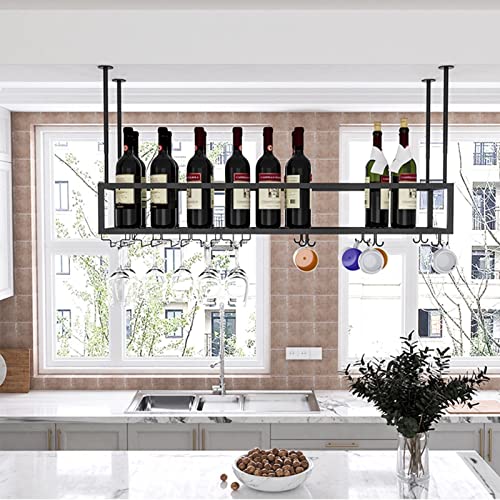 Weinflaschenregale, Durchbrochene Deckenhalterung, Mattschwarz, kopfüber hängende Weingläser, Aufbewahrungsregal für Wohn- und Küchendekoration, verstellbare Höhe und Breite/Farbe/100 x 25 x von RHYDM