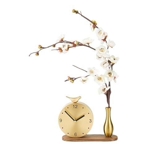 RHYRGWEK Moderne Messing Vogel Tischuhr Leise Minimalistisch Kreative Desktop Deko für Zuhause oder Büro （Blumen-Edition） (Blumen-Edition) von RHYRGWEK