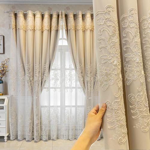 Verdunkelungs Vorhang Doppelschichtiger Verdunkelungsvorhang,Doppelschichtige Verdunklungsvorhänge aus Voile mit weißer Spitzenstickerei,Ösenvorhänge für das Wohnzimmer,Wärmedämmender Vorhang,1 S Verdunkelungs Vorhang Doppelschichtiger Verdunkelungsvorhang,Doppelschichtige Verdunklungsvorhänge aus Voile mit weißer Spitzenstickerei,Ösenvorhänge für das Wohnzimmer,Wärmedämmender Vorhang,1 S von RIAAJ
