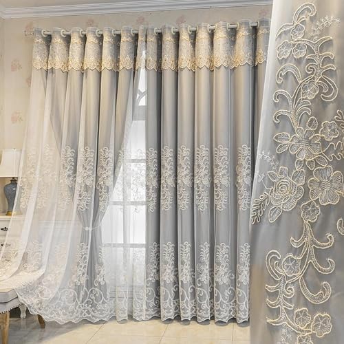 Verdunkelungs Vorhang Doppelschichtiger Verdunkelungsvorhang,Doppelschichtige Verdunklungsvorhänge aus Voile mit weißer Spitzenstickerei,Ösenvorhänge für das Wohnzimmer,Wärmedämmender Vorhang,1 S Verdunkelungs Vorhang Doppelschichtiger Verdunkelungsvorhang,Doppelschichtige Verdunklungsvorhänge aus Voile mit weißer Spitzenstickerei,Ösenvorhänge für das Wohnzimmer,Wärmedämmender Vorhang,1 S von RIAAJ