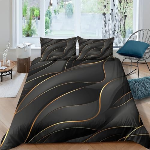 RIAVBAODG Seide und Satin 3D Gedruckt Bettwäsche Set Schwarzes Gold 3 Teilig Microfaser Kuschelig Bettbezug Luxus Modern Mit Reißverschluss Für Erwachsene Und Kinder Double（200x200cm） von RIAVBAODG