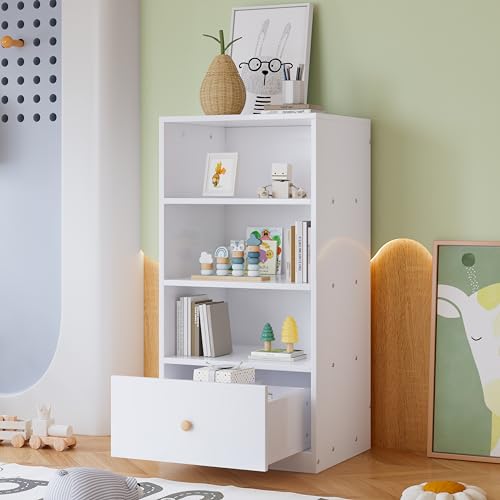 RIAZOS Bücherregal, Kinderregal, Spielzeugregal, mit 3 Regalebenen, Schublade mit Geräuschlosen Gleitern, Multifunktional, für Kinderzimmer, Schlafzimmer, Spielzimmer, Weiß RIAZOS Bücherregal, Kinderregal, Spielzeugregal, mit 3 Regalebenen, Schublade mit Geräuschlosen Gleitern, Multifunktional, für Kinderzimmer, Schlafzimmer, Spielzimmer, Weiß von RIAZOS