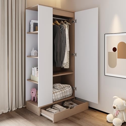 RIAZOS Kleiderschrank mit Stauschrank, Eintüriger Design, mit 1 Kleiderstange, 1 Schublade, 5 Fächer, Für Schlafzimmer Wohnzimmer Kinderzimmer, 70x40x170 cm, Weiß RIAZOS Kleiderschrank mit Stauschrank, Eintüriger Design, mit 1 Kleiderstange, 1 Schublade, 5 Fächer, Für Schlafzimmer Wohnzimmer Kinderzimmer, 70x40x170 cm, Weiß von RIAZOS
