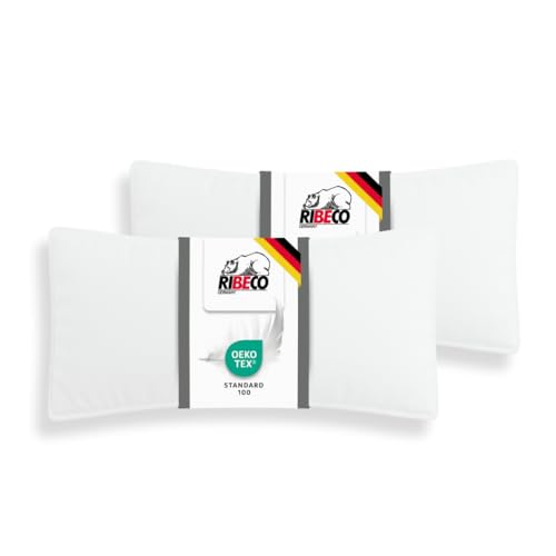 RIBECO GERMANY Federkissen Set Johanna, Kopfkissen 40x80 cm weiß mit optimaler Stützkraft für den Kopf- und Nackenbereich, hergestellt aus Federn & Daunen und anschmiegsamer Baumwolle, Made in Germany von RIBECO GERMANY