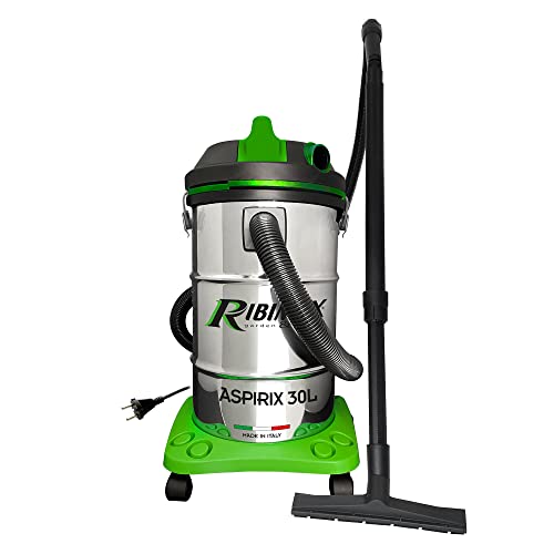 RIBIMEX Aspiri 30 L by PRASP30IT, RIBIMEX-PRASP30IT-Mülleimer saugt Feststoffe und Flüssigkeiten 30 l-1200 W, Kunststoff und Metall, Grün, Schwarz, Stahl von RIBIMEX