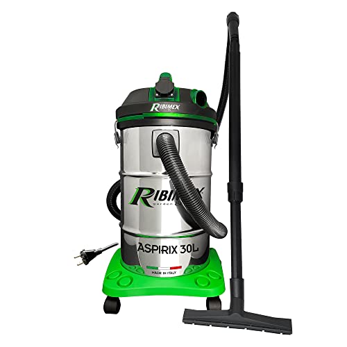 RIBIMEX Aspiri by PRASP30IT/PE, RIBIMEX-PRASP30IT/PE-Abfalleimer saugt Feststoffe und Flüssigkeiten Steckdose-1200 W, Kunststoff und Metall, Grün, Schwarz, Stahl, 30 L Con Presa automatica von RIBIMEX