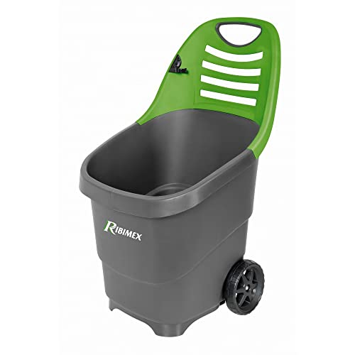 Ribimex Mehrzweck-Gartenwagen, Fassungsvermögen 65 Liter, Gestell aus Polypropylen, 2 Kunststoffräder, ergonomischer und praktischer Griff, integrierter Bürstenhalter – PRCG65 von RIBIMEX