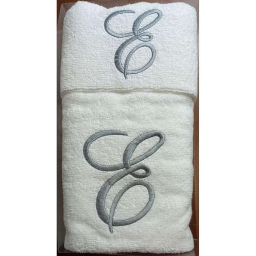 RICAMI FIORENTINI BALDI 2-teiliges Handtuch-Set mit Initiale, Frottee, 100 % Baumwolle, 400 g/m², für Gesicht und Gäste, Geschenkidee (Buchstabe E) Grau von RICAMI FIORENTINI BALDI