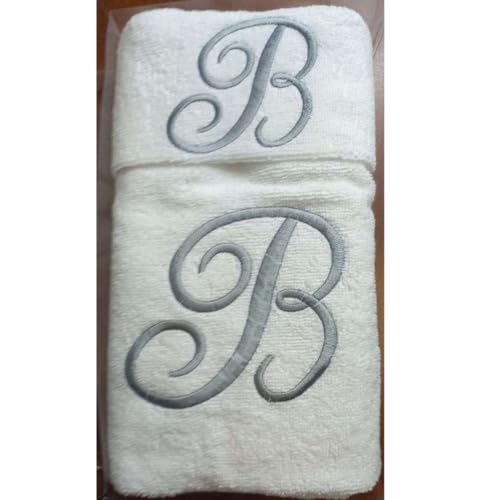 RICAMI FIORENTINI BALDI 2-teiliges Handtuch-Set mit Initialen, Frottee, 100 % Baumwolle, 400 g/m², für Gesicht und Gäste, Geschenkidee (Buchstabe B) grau von RICAMI FIORENTINI BALDI