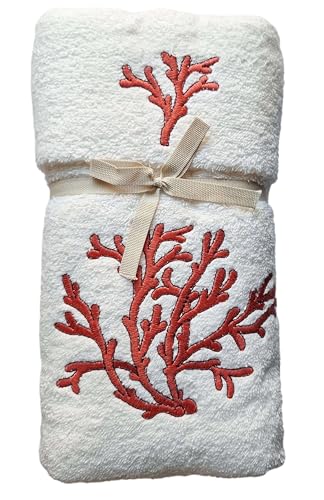 RICAMI FIORENTINI BALDI Handtuch-Set für Gesicht und Gäste, 100 % Baumwolle, 420 g/m², cremefarbenes Frottee mit Korallenstickerei, cremefarben von RICAMI FIORENTINI BALDI