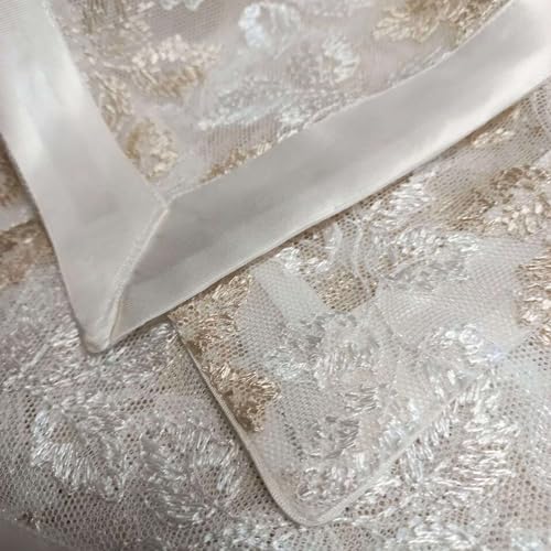 RICAMI FIORENTINI BALDI Tischdecke aus Tüllspitze mit Gold- und Elfenbein-Verarbeitung, Finish mit Satinband, hergestellt in der Toskana. Rechteckig 140 x 180 cm von RICAMI FIORENTINI BALDI