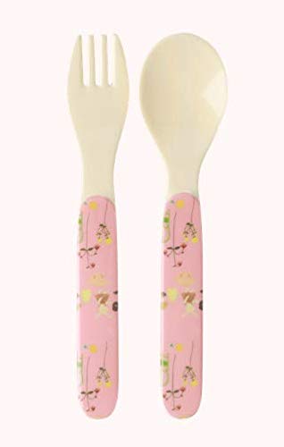 RICE Melamine Kids Spoon and Fork with Pink Bunny Print von RICE