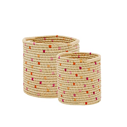 Rice - Raffia Bin with Red Details - Set of 2 von Rice