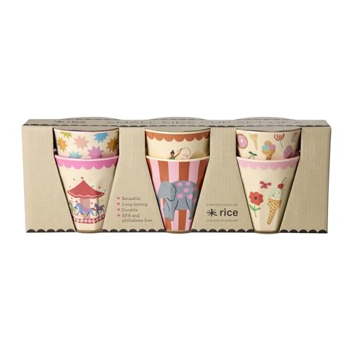 Rice kleine Melamin Becher Kinderbecher - Pink - Fun Fair Print - 6er Pack Becherset BPA-frei von Rice