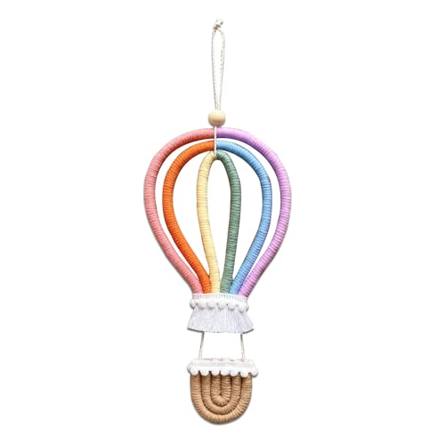 RICEEL Makramee Heißluftballon,Regenbogen Woven Ballon Wandbehang Boho Makramee Wandbehang Dekorieren Handgefertiges für Kinderzimmer Deko Wohnzimmer Wohnung Schlafzimmer Hochzeit Dekor von RICEEL