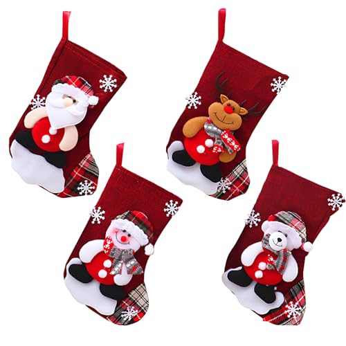 RICEEL 4 Stück Weihnachsstrumpf,Weihnachtsbaum Socken,Weihnachtsstrumpf Geschenktüte,Weihnachtsstrumpf Set,Nikolausstrumpf,Weihnachten Christmas Stocking,Weihnachtsbaum Kamin Deko von RICEEL